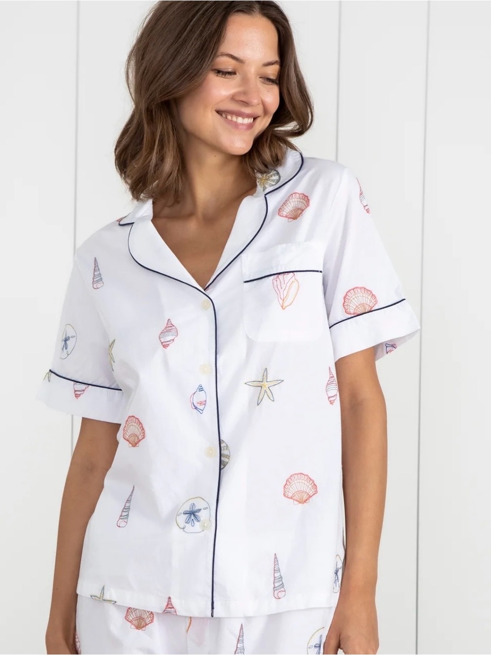 Print Fresh Embroidered Shells PJ Top Size Medium